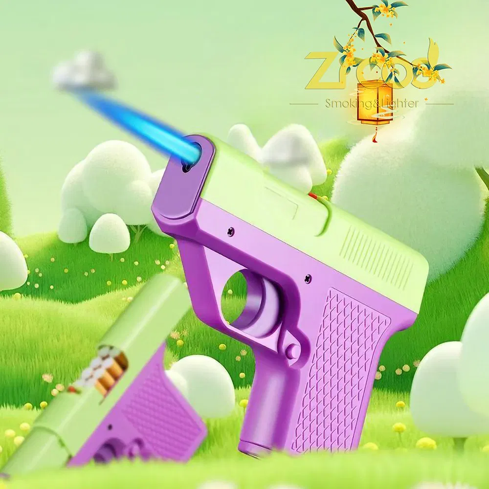 Gun Shaped Windproof Inflatable Lighter Cigarette Box Pistol Shaped Pack Thick Med Thin Tank