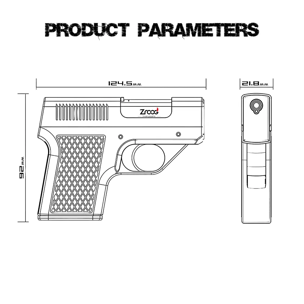 Gun Shaped Windproof Inflatable Lighter Cigarette Box Pistol Shaped Pack Thick Med Thin Tank