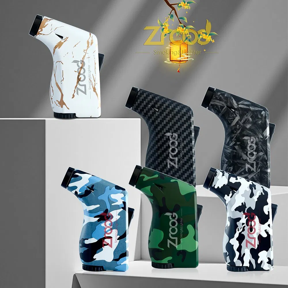 New Design Custom Cigar Lighter Butane Gas Torch Blue Flame Single Straight Windproof Lighter