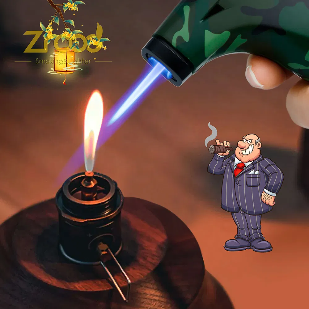 New Design Custom Cigar Lighter Butane Gas Torch Blue Flame Single Straight Windproof Lighter