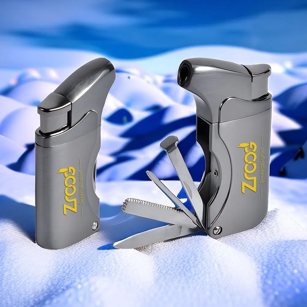 Urgrette 4 in 1 Pipe Lighter Refillable Butane Lighter Angled Soft Flames Lighter with 4 Pipe Cleaner Tools Multifunctional Gas Lighter for Camping Grill Candle